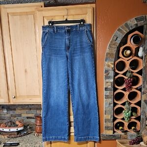 KanCan Celine Ultra High Rise Wide Leg Jeans Distressed Blue Raw Hem